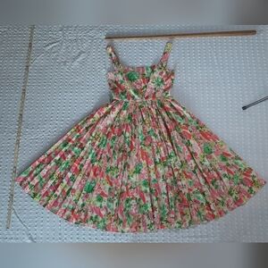 Tuckernuck Fiora Pleat Dress Size 4 Vibrant Floral Sleeveless Zip Back EUC